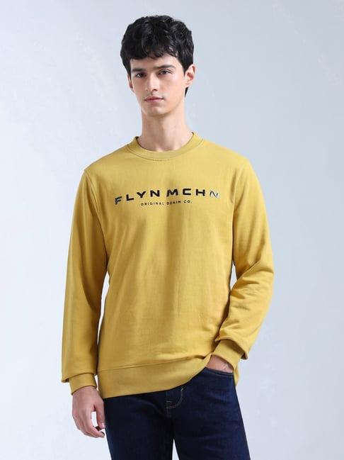 Flying Machine Yellow Cotton Regular Fit Printed Sweatshirt