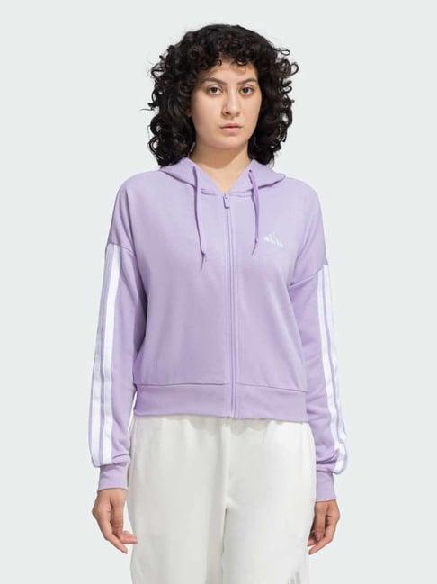 Adidas Purple & White Striped Skinny Fit Hooded Jacket