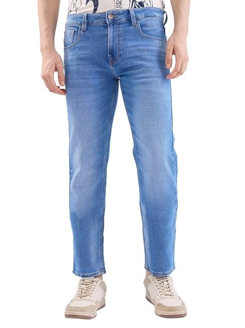 Spykar Light Blue Cotton Relaxed Solid Jeans