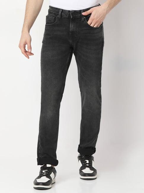 Spykar Charcoal Grey Cotton Slim Solid Jeans