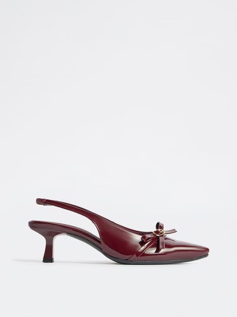 LUNA BLU by Westside Burgundy Bow-Detail Slingback Heel Shoes