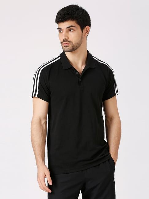 adidas Black Solid Base 3S Polo T-Shirt