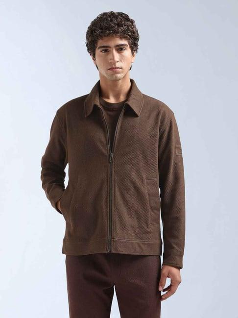 Flying Machine Solid Patterned Knit Zipper Sweatshirt