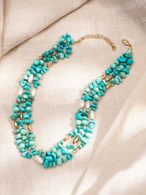 Rubans Gold-Tone Plated Blue Necklace for Women