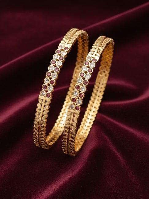NVR Gold CZ Stone Round Bangle for Women - Set of 2