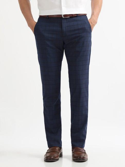 Arrow Blue Skinny Fit Checked Trousers