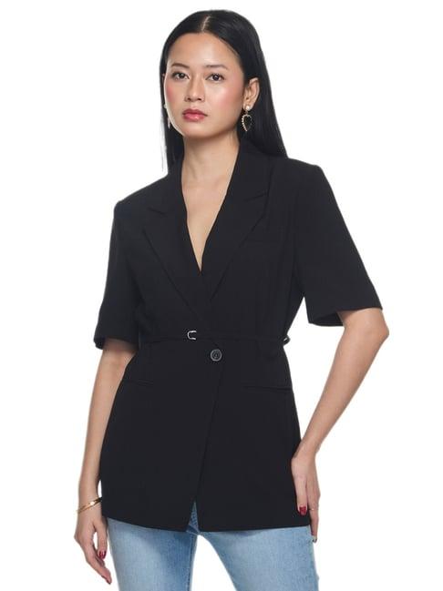 MIXXO Black Regular Fit Tailored Belted Jacket