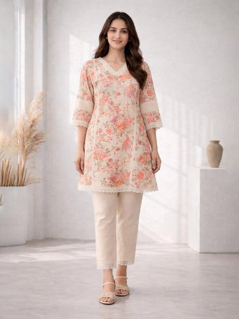 AUTUMNLANE Cream Embellished Three-Quarter Sleeves Kurta Set