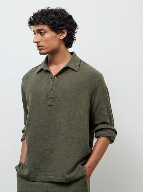 ETA by Westside Olive Textured Relaxed-Fit Cotton Shirt