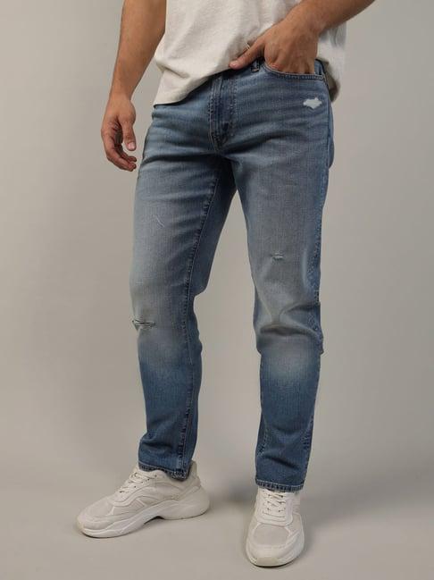 American Eagle Men Blue AirFlex+ Ripped Slim Jeans
