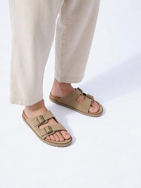 SOLEPLAY by Westside Beige Slip-On Suede Leather Sandals