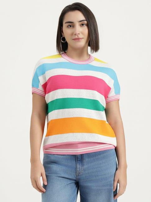 United Colors Of Benetton Multicolored Cotton Regular Fit Striped Sweaters