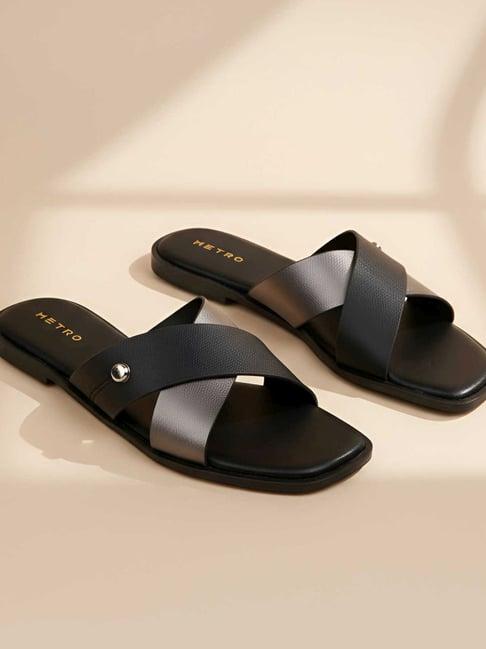 Metro Women's Black Cross Strap Sandals