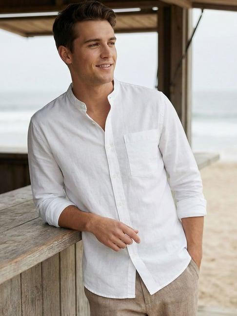 Bewakoof Men's White Cotton Linen Shirt