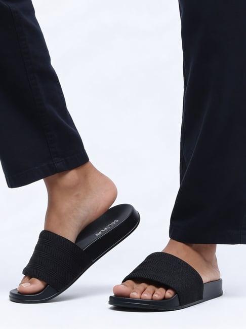 SOLEPLAY by Westside Black Knit-Textured Pool Slides