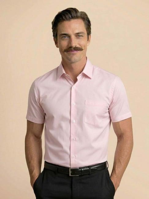 THE FORMAL CLUB Powder Pink Regular Fit Cotton Solid Shirt