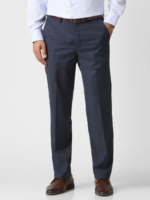 Men Navy Textured Trousers