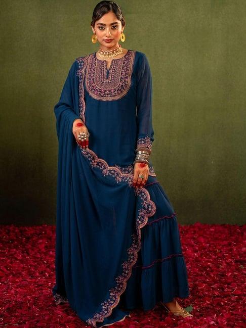 Juniper Blue Straight Fit Embroidered Kurta Set