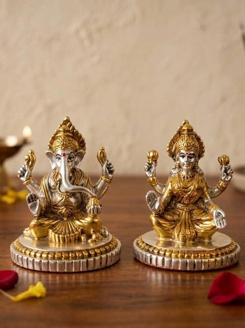 eCraftIndia Golden Silver Plated Metal Laxmi Ganesh Murti - Set of 2