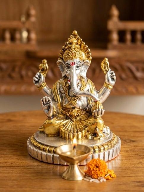 eCraftIndia Golden Silver Plated Metal Ganesh Murti