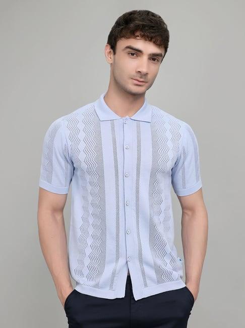 Monte Carlo Men's Smart Fit Collar Self Design Half Sleeve Shirt