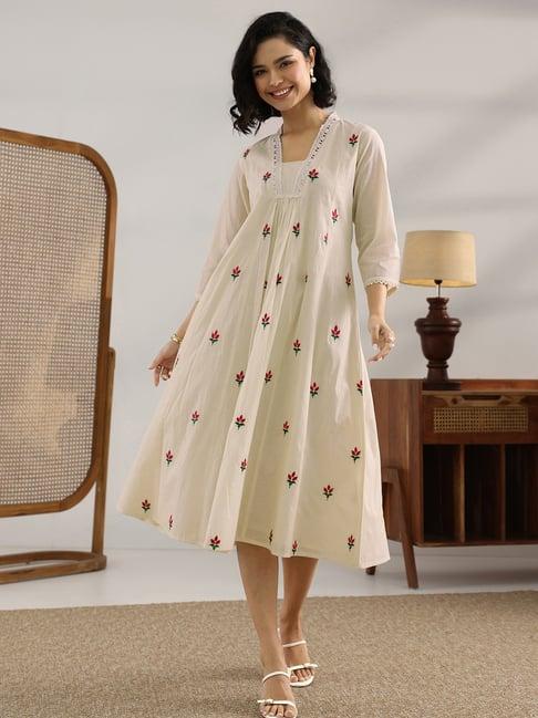 Libas Off White Floral Printed Kurta
