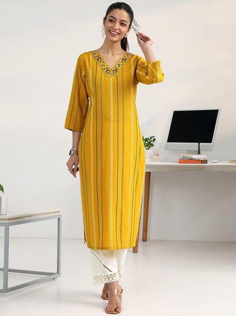 Gerua By Libas Yellow Straight Fit Striped Kurta