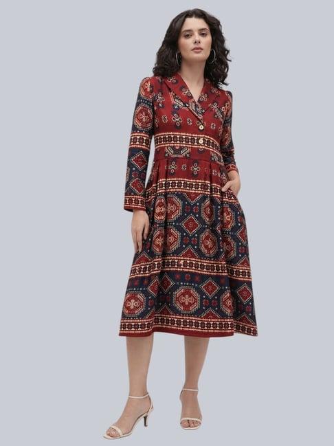 Cottinfab Maroon Geometric Dress