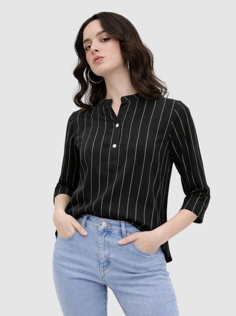 Cottinfab Black Cotton Striped Top