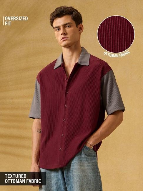 The Souled Store Mens Red Loose Textured Shirt