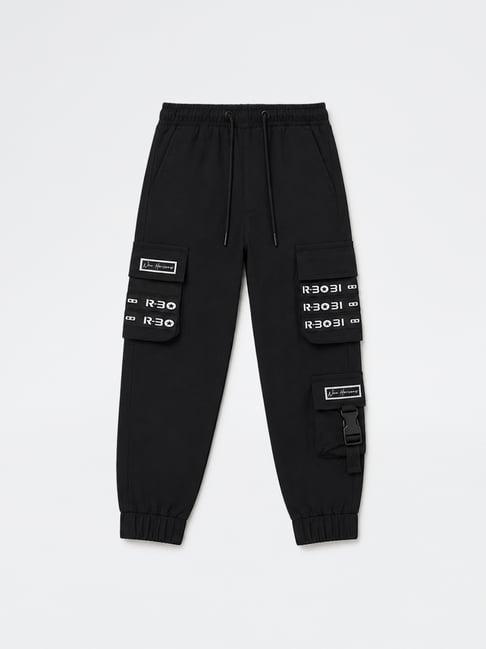 HOP Kids Boys by Westside Black Text-Printed Mid-Rise Cargo-Style Joggers