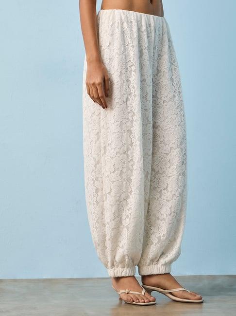 LOV by Westside Off-White Floral Lace High-Rise Pants