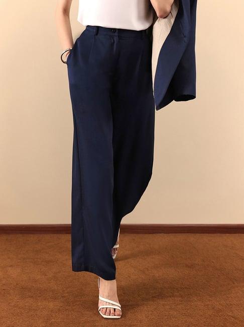 FABLE STREET Wide Leg Trousers - Navy Blue