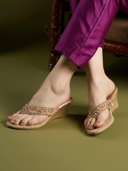 INC.5 Women's Rose Gold Wedge Heeled Sandals