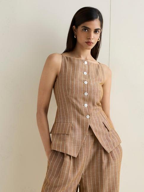 Wardrobe by Westside Brown Striped Waistcoat