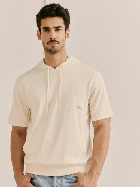 Andamen Cream Cotton Relaxed Fit Hoodie