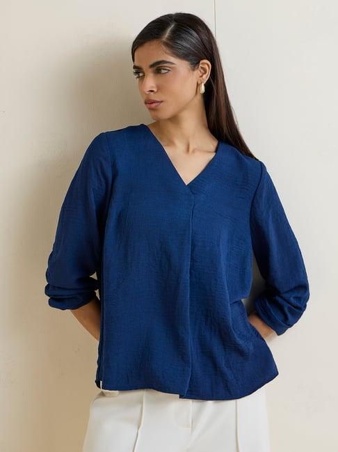 Wardrobe by Westside Indigo Textured Blouse