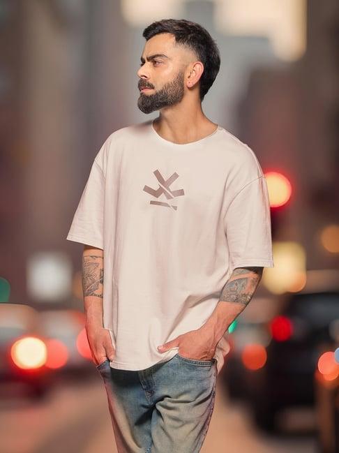 WROGN Mens Beige Oversized Printed T Shirt