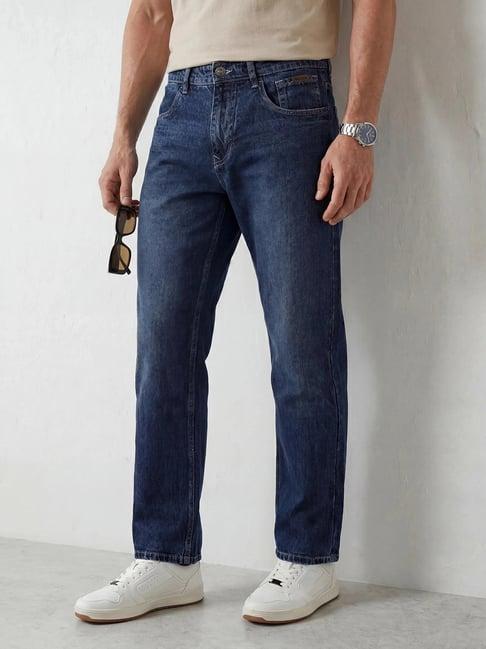 WROGN Mens Blue Relaxed Fit Solid Jeans