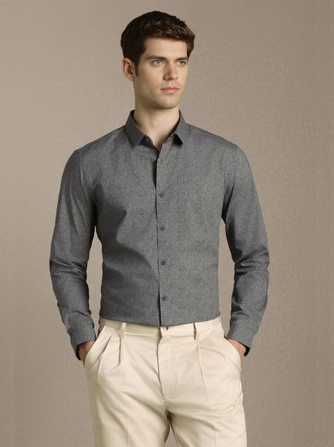 Louis Philippe Mens Grey Slim Printed Cotton Shirt