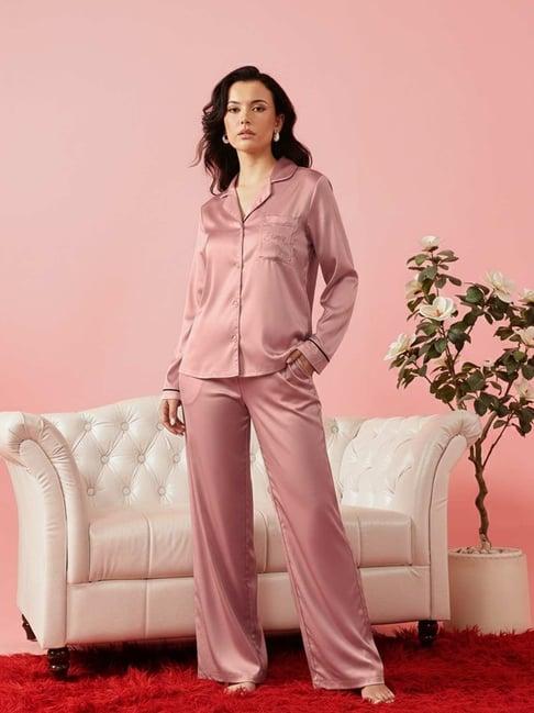 Chelvet Pink Satin Shirt With Pyjamas