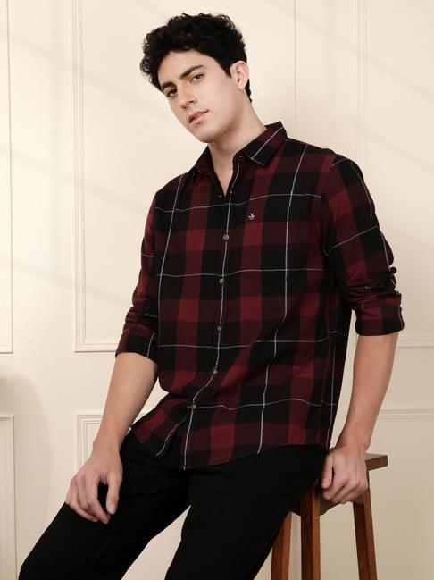 Wrogn Mens Red Regular Checked Shirt