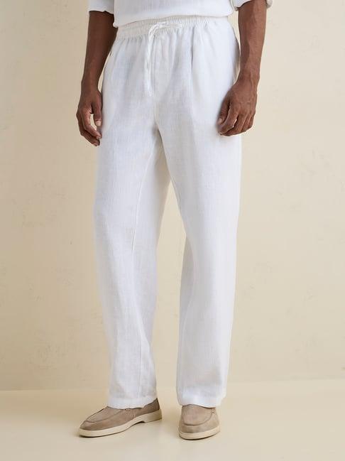 Ascot by Westside Off-White Relaxed-Fit Mid-Rise Linen Chinos