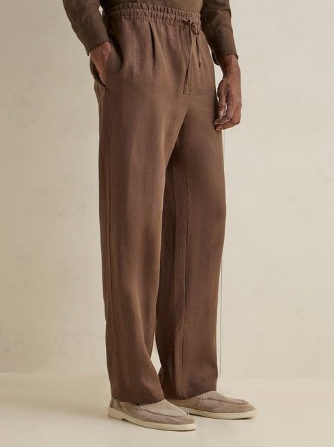 Ascot by Westside Dark Brown Relaxed-Fit Mid-Rise Linen Chinos