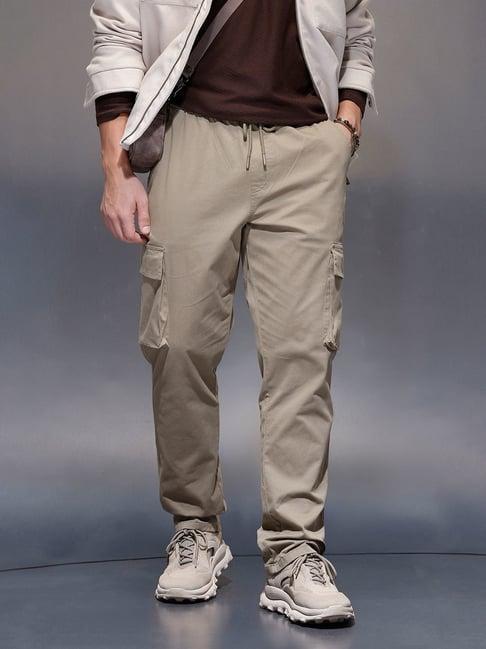Wrogn Mens Olive Straight Solid Joggers