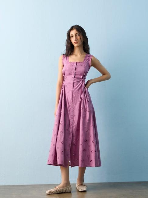 Bombay Paisley by Westside Lilac Schiffli Cotton A-Line Dress
