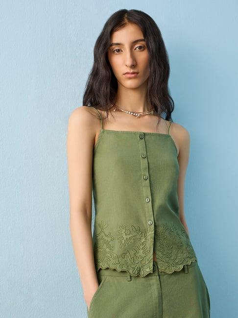 Bombay Paisley by Westside Green Embroidered Cotton-Blend Top