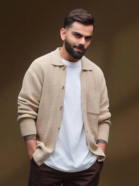 WROGN Mens Beige Slim Fit Solid Sweater
