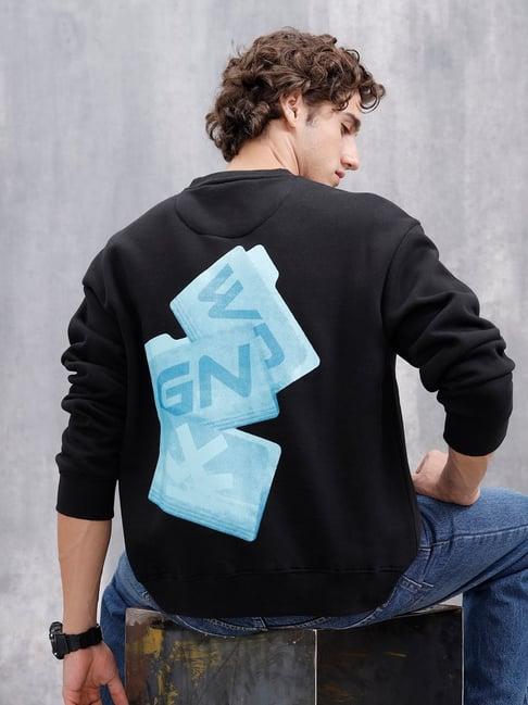 WROGN Mens Black Oversized Graphic Sweatshirt