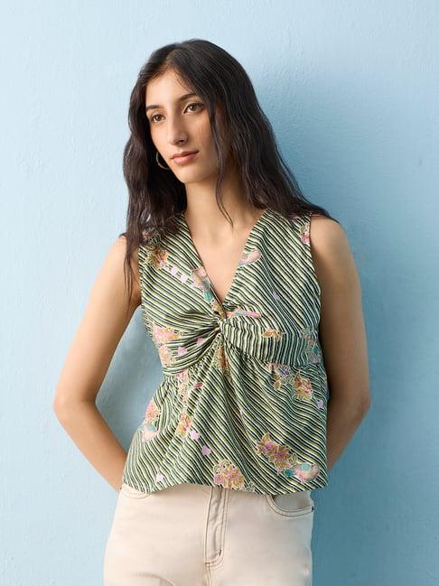 Bombay Paisley by Westside Green Printed Knot-Design Cotton Top